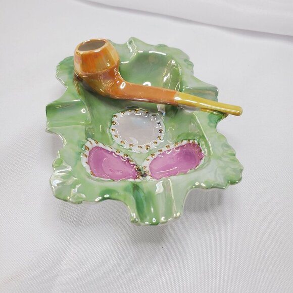 VTG German Porcelain Pipe Holder & Ashtray Trinket Dish Tobacciana Men's Gift - Picture 9 of 13